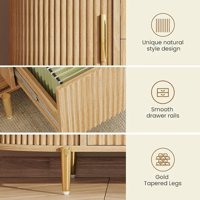 Alt view image 6 of 7 - Fluted 2 Drawer File Cabinet with 2 Sliding Doors for Home Office