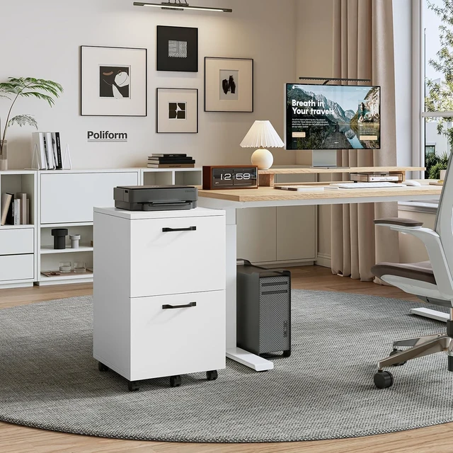 Alt view image 2 of 7 - 2-Drawer Small Rolling File Cabinet, White