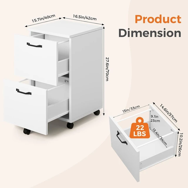 Alt view image 3 of 7 - 2-Drawer Small Rolling File Cabinet, White