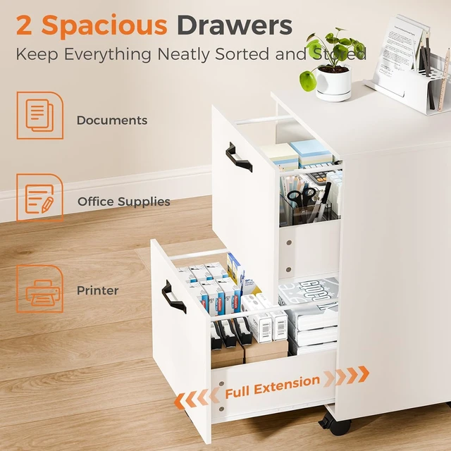 Alt view image 5 of 7 - 2-Drawer Small Rolling File Cabinet, White