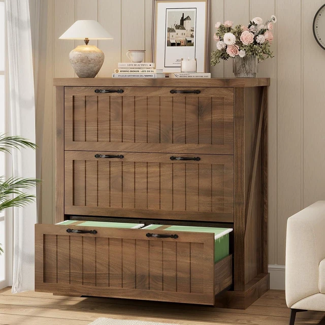 Main image of 3 Drawer Farmhouse File Cabinet for Home Office, Brown