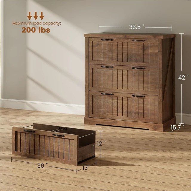 Alt view image 2 of 7 - 3 Drawer Farmhouse File Cabinet for Home Office, Brown