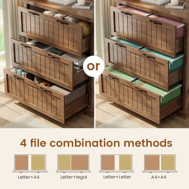 Alt view image 3 of 7 - 3 Drawer Farmhouse File Cabinet for Home Office, Brown