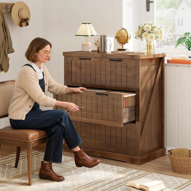 Alt view image 4 of 7 - 3 Drawer Farmhouse File Cabinet for Home Office, Brown