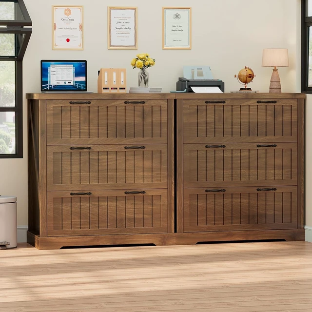 Alt view image 6 of 7 - 3 Drawer Farmhouse File Cabinet for Home Office, Brown
