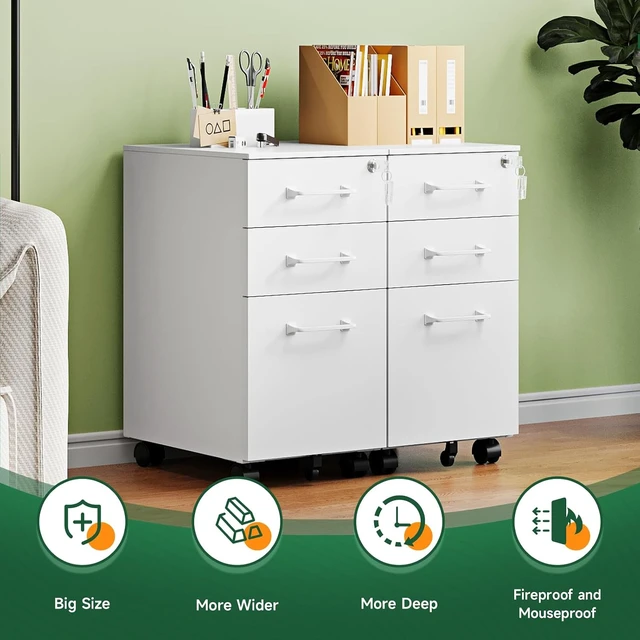 Alt view image 7 of 7 - 3 Drawer Mobile File Cabinet with Lock Under Desk Metal Cabinet, Small Rolling Printer Stand with Wheels for Letters/Legal/A4 (Assembly Required) (White)