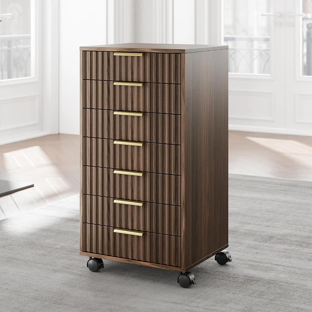 Main image of Black Walnut 7 Drawer File Cabinet with Wheels