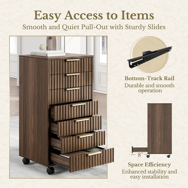 Alt view image 6 of 7 - Black Walnut 7 Drawer File Cabinet with Wheels