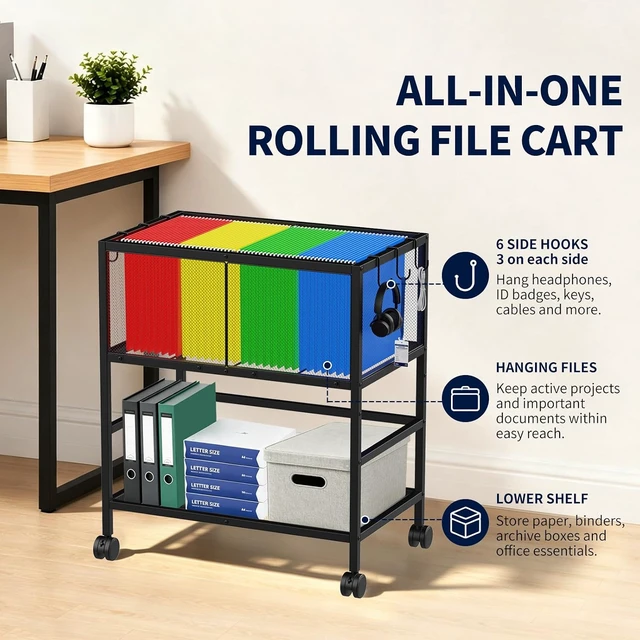 Alt view image 2 of 7 - Mobile Rolling File Cart with 360° Wheels for Home Office
