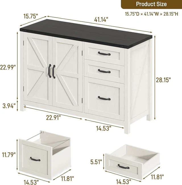 Alt view image 2 of 7 - Farmhouse Lateral File Cabinet with Doors, White & Black