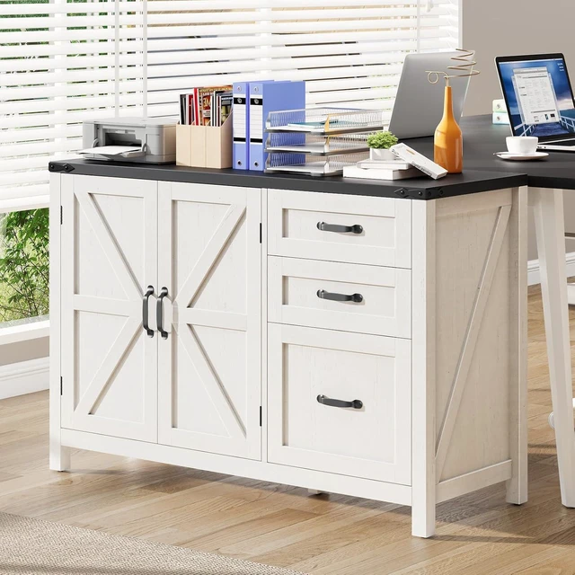Alt view image 3 of 7 - Farmhouse Lateral File Cabinet with Doors, White & Black