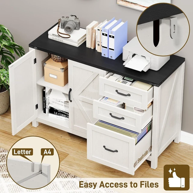 Alt view image 4 of 7 - Farmhouse Lateral File Cabinet with Doors, White & Black