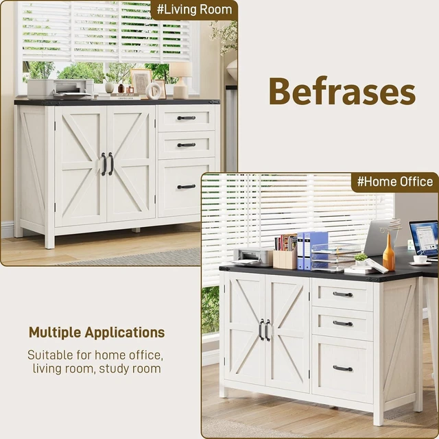 Alt view image 5 of 7 - Farmhouse Lateral File Cabinet with Doors, White & Black
