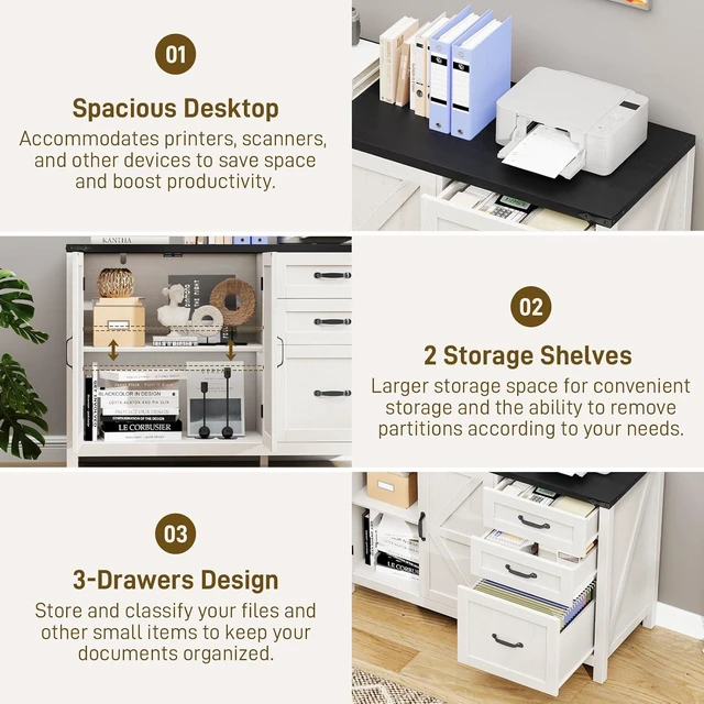 Alt view image 6 of 7 - Farmhouse Lateral File Cabinet with Doors, White & Black