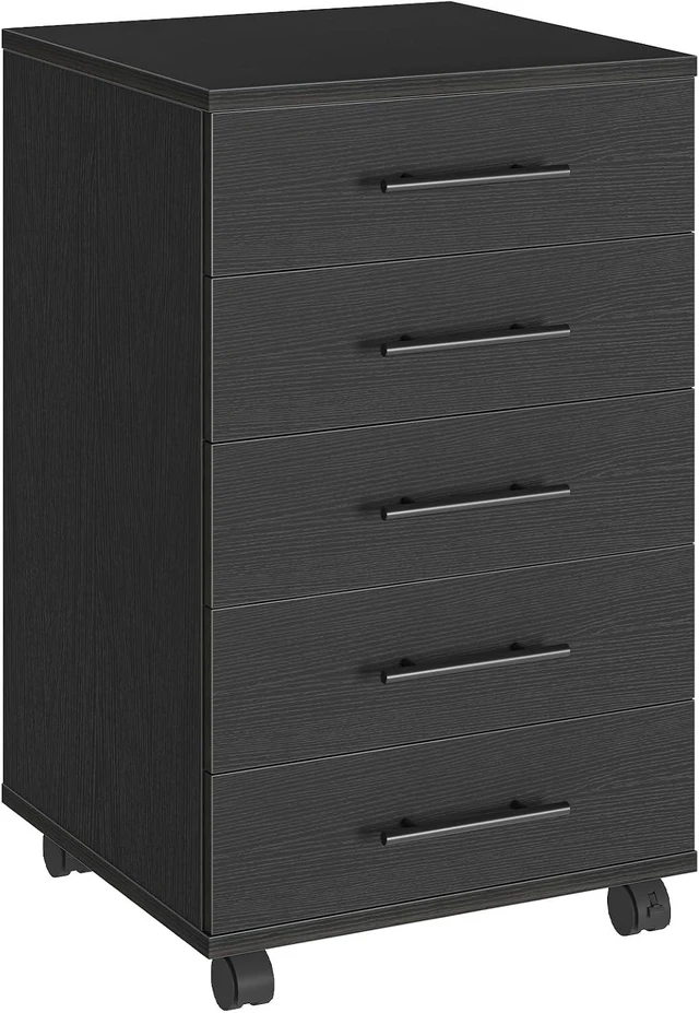 Main image of 5-Drawer File Cabinet Wooden Storage Cabinet with Drawers & Wheels for Makeup, Home Office, Study, Easy Assembly, Black BK05WJ01