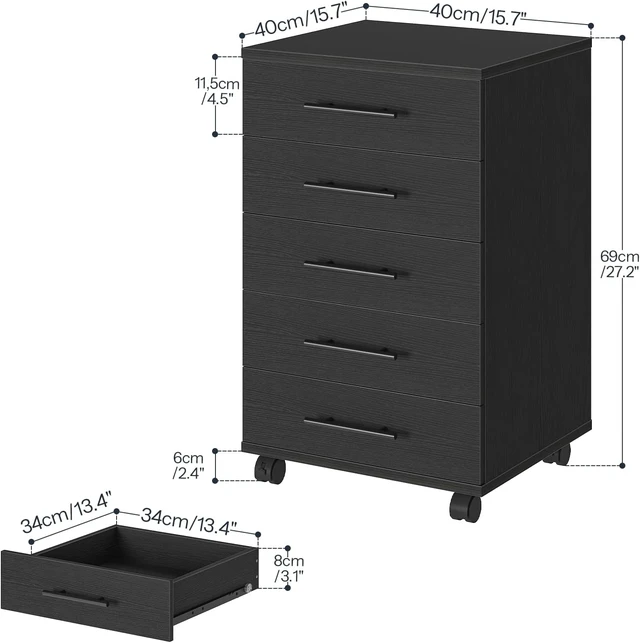 Alt view image 3 of 7 - 5-Drawer File Cabinet Wooden Storage Cabinet with Drawers & Wheels for Makeup, Home Office, Study, Easy Assembly, Black BK05WJ01