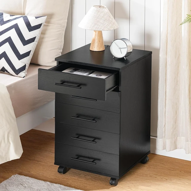 Alt view image 5 of 7 - 5-Drawer File Cabinet Wooden Storage Cabinet with Drawers & Wheels for Makeup, Home Office, Study, Easy Assembly, Black BK05WJ01
