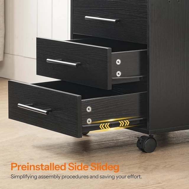 Alt view image 6 of 7 - 5-Drawer File Cabinet Wooden Storage Cabinet with Drawers & Wheels for Makeup, Home Office, Study, Easy Assembly, Black BK05WJ01
