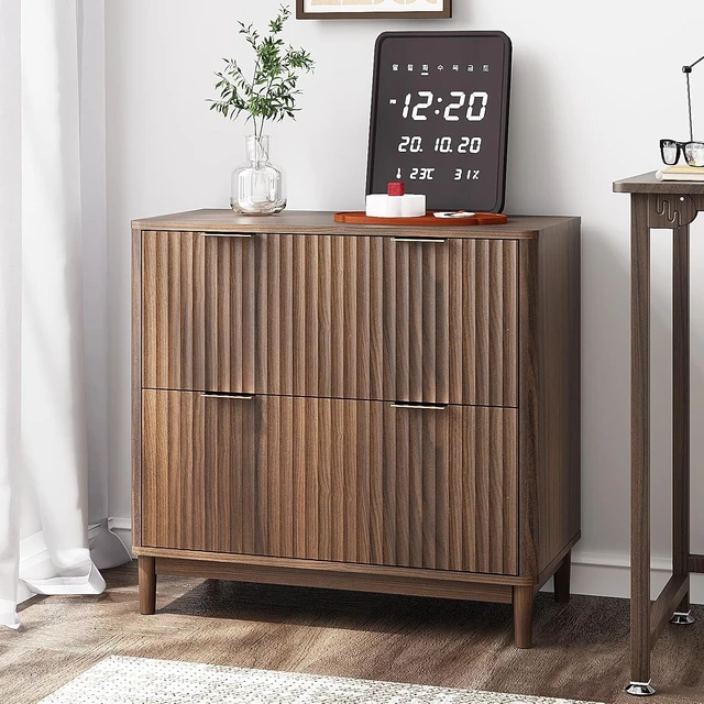 Alt view image 2 of 7 - 2 Drawer File Cabinet Modern Fluted Wood Lateral Filing Cabinet & Printer Stand, for Letter/Legal/A4 Files, Dark Walnut