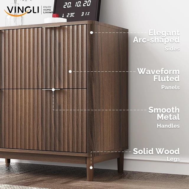 Alt view image 4 of 7 - 2 Drawer File Cabinet Modern Fluted Wood Lateral Filing Cabinet & Printer Stand, for Letter/Legal/A4 Files, Dark Walnut