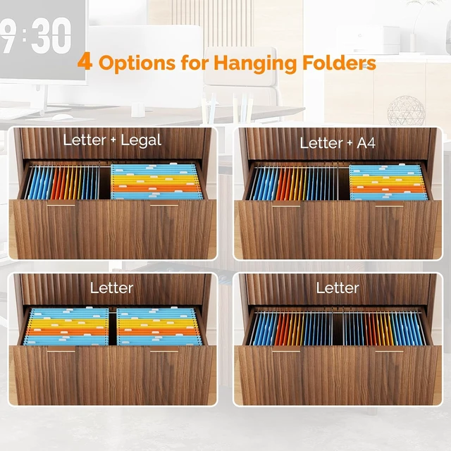 Alt view image 6 of 7 - 2 Drawer File Cabinet Modern Fluted Wood Lateral Filing Cabinet & Printer Stand, for Letter/Legal/A4 Files, Dark Walnut