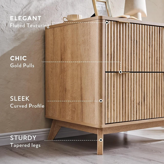 Alt view image 6 of 7 - 2 Drawer 31.8-Inch Fluted Lateral File Cabinet, Natural Oak