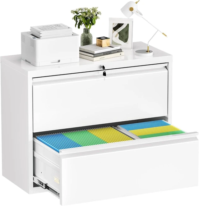 Main image of Lateral File Cabinet with 2 Drawers 28" W Metal Lockable Cabinet for Legal/Letter/A4/F4 Files, Home Office (White)