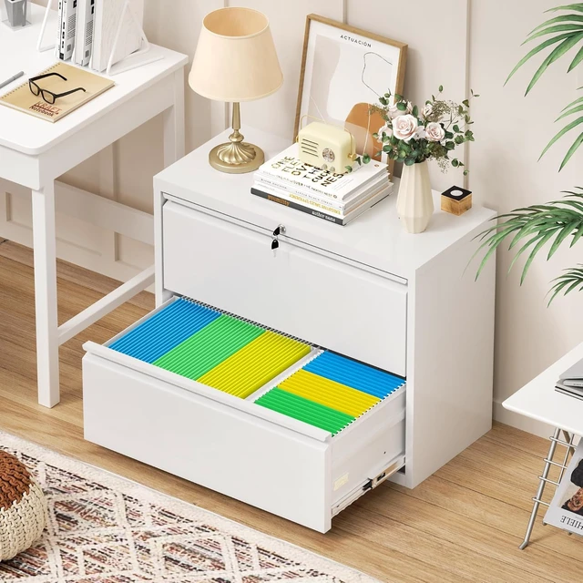 Alt view image 2 of 7 - Lateral File Cabinet with 2 Drawers 28" W Metal Lockable Cabinet for Legal/Letter/A4/F4 Files, Home Office (White)