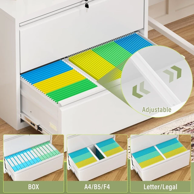 Alt view image 4 of 7 - Lateral File Cabinet with 2 Drawers 28" W Metal Lockable Cabinet for Legal/Letter/A4/F4 Files, Home Office (White)