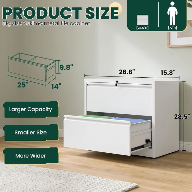 Alt view image 2 of 7 - 2 Drawer Lateral File Cabinet with Lock for Home Office, White