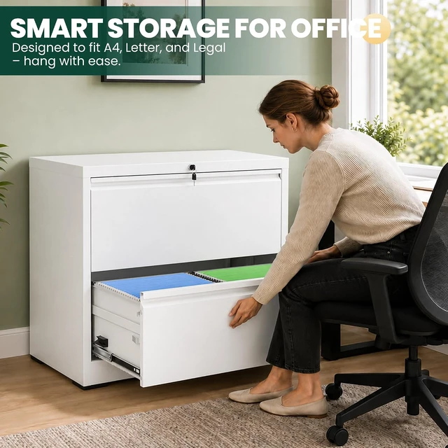 Alt view image 5 of 7 - 2 Drawer Lateral File Cabinet with Lock for Home Office, White