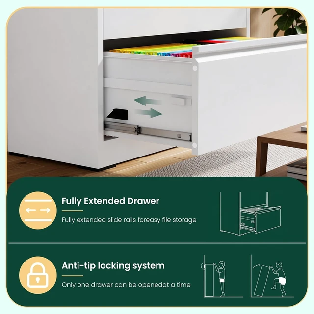 Alt view image 6 of 7 - 2 Drawer Lateral File Cabinet with Lock for Home Office, White