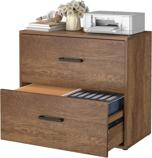 Main image of File Cabinet, 2 Drawer Filing Cabinet for Letter/Hanging Files Large Wood Storage & Printer Stand, Brown