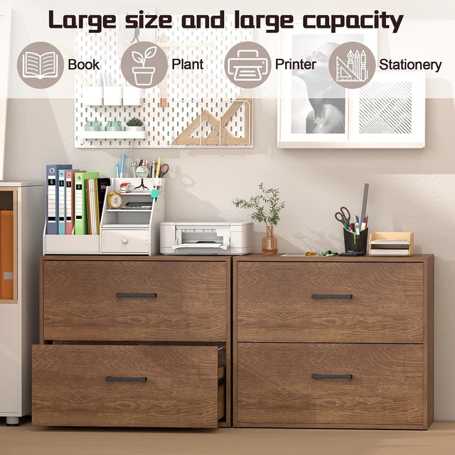 Alt view image 4 of 7 - File Cabinet, 2 Drawer Filing Cabinet for Letter/Hanging Files Large Wood Storage & Printer Stand, Brown