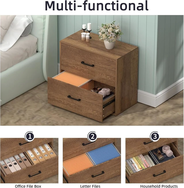 Alt view image 5 of 7 - File Cabinet, 2 Drawer Filing Cabinet for Letter/Hanging Files Large Wood Storage & Printer Stand, Brown