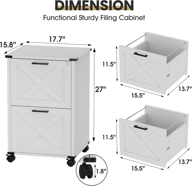 Alt view image 2 of 7 - Small Wood 2 Drawer File Cabinet with Charging Station & Lock