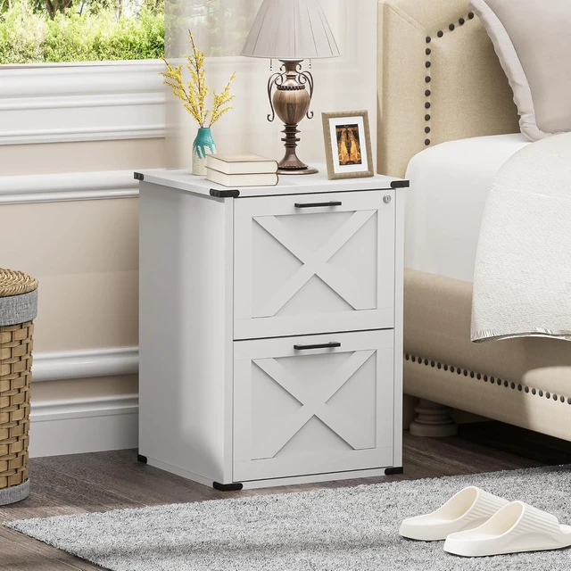 Alt view image 4 of 7 - Small Wood 2 Drawer File Cabinet with Charging Station & Lock