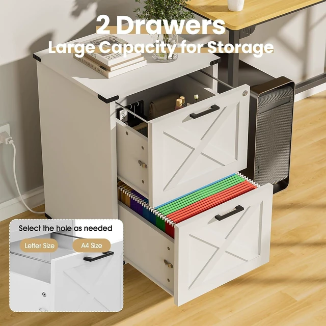 Alt view image 6 of 7 - Small Wood 2 Drawer File Cabinet with Charging Station & Lock