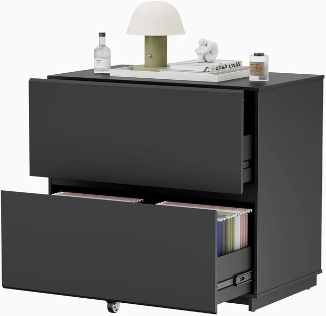 Main image of 31.5" Lateral Wood Filing Cabinet with 2 Large Drawers, Black