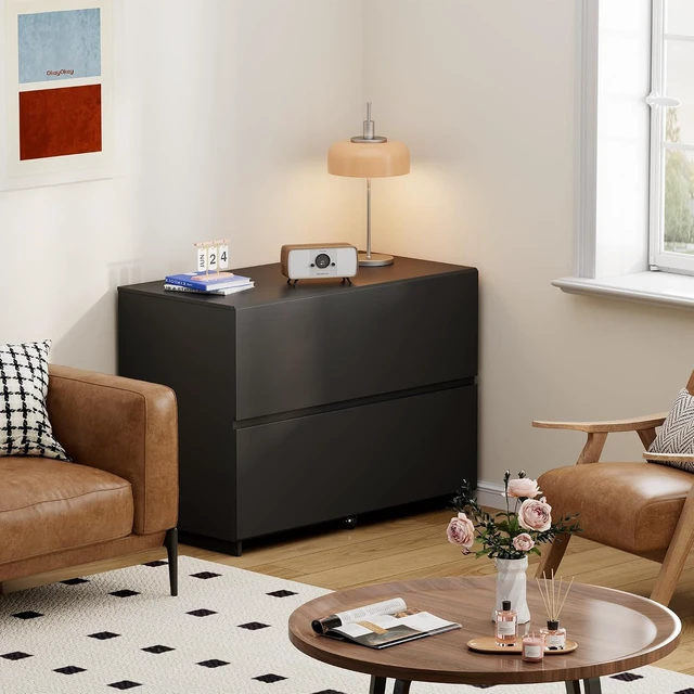 Alt view image 2 of 7 - 31.5" Lateral Wood Filing Cabinet with 2 Large Drawers, Black