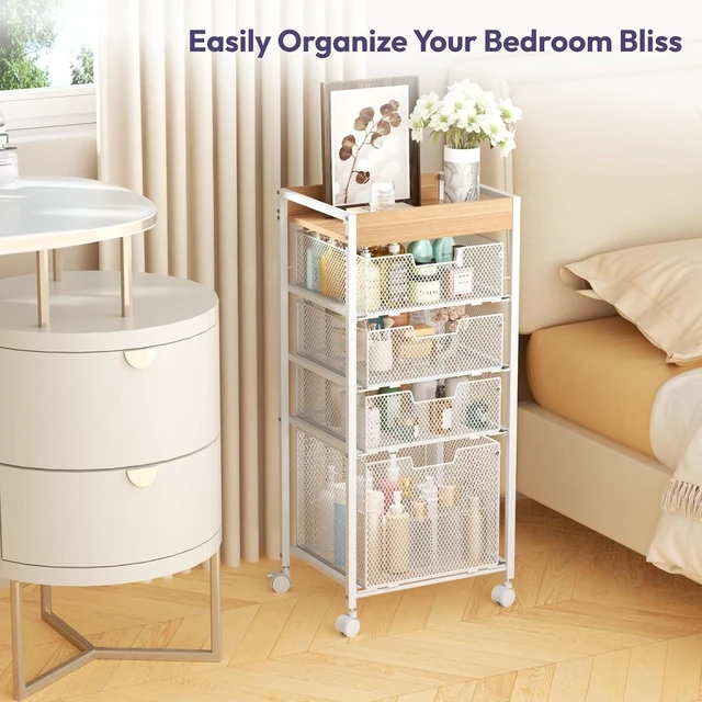 Alt view image 7 of 7 - Rolling File Cart with Drawers 5 Tier Art Craft Rolling Organizer, Mobile Metal File Cabinet for Office & Home, White