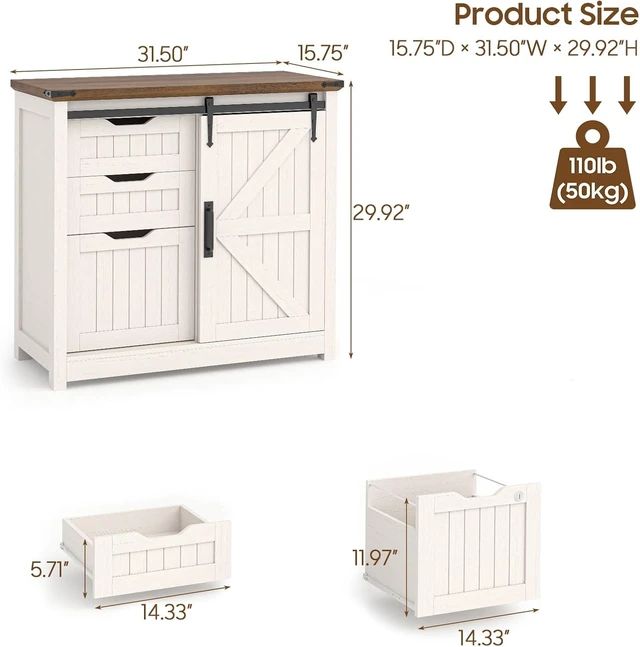 Alt view image 2 of 7 - Off White Lateral Filing Cabinet with Adjustable Shelf