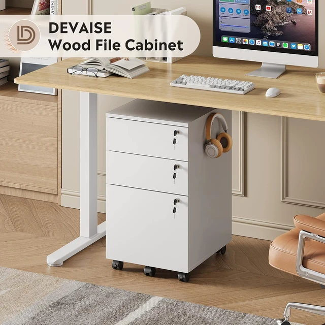 Alt view image 3 of 7 - White 3 Drawer Wood File Cabinet with Individual Locks
