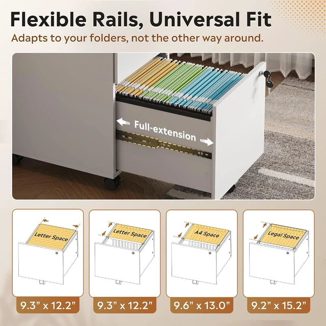 Alt view image 4 of 7 - White 3 Drawer Wood File Cabinet with Individual Locks