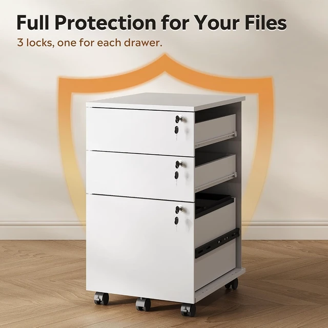 Alt view image 6 of 7 - White 3 Drawer Wood File Cabinet with Individual Locks