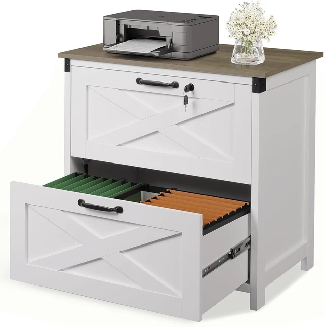 Main image of White 2-Drawer Lateral File Cabinet with Lock