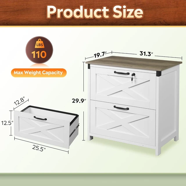 Alt view image 3 of 7 - White 2-Drawer Lateral File Cabinet with Lock