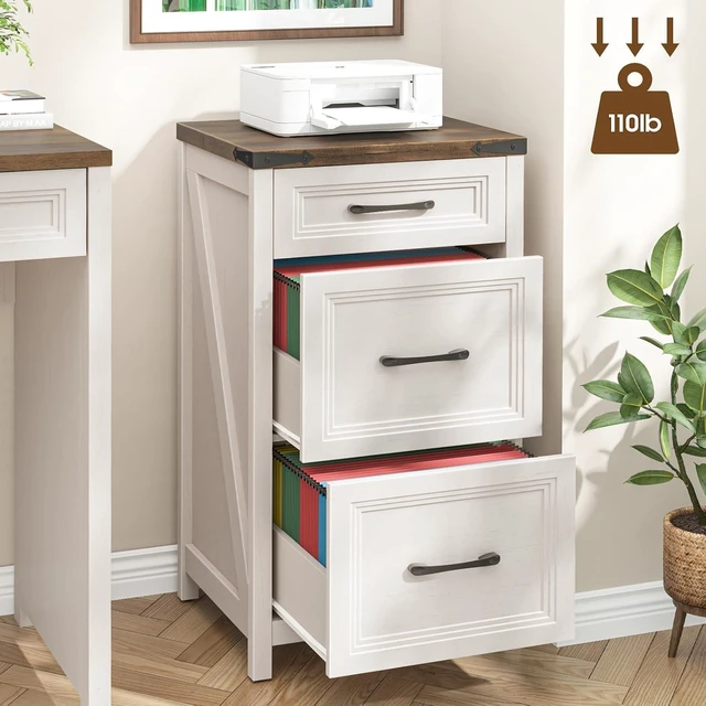 Alt view image 2 of 7 - 3 Drawer Farmhouse Vertical File Cabinet, Rustic White