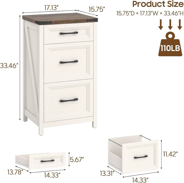 Alt view image 3 of 7 - 3 Drawer Farmhouse Vertical File Cabinet, Rustic White