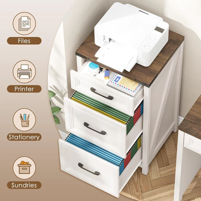 Alt view image 7 of 7 - 3 Drawer Farmhouse Vertical File Cabinet, Rustic White